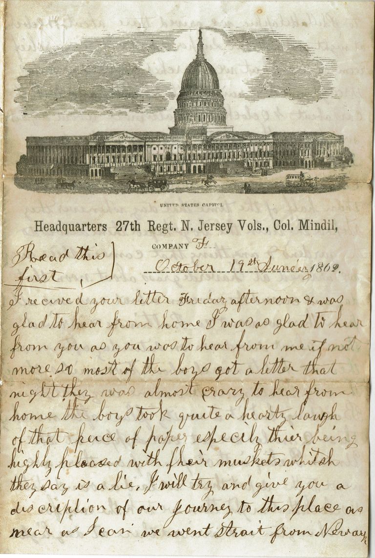          Parsil: Samuel B. Parsil Civil War Letter October 19, 1862 picture number 1
   