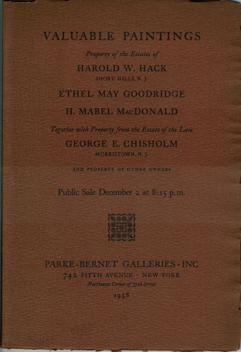          Catalog of important British paintings owned by Harold Hack.
   