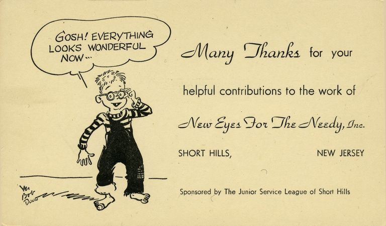          New Eyes for the Needy: Thank you postcard with Bob Dunn illustration picture number 1
   