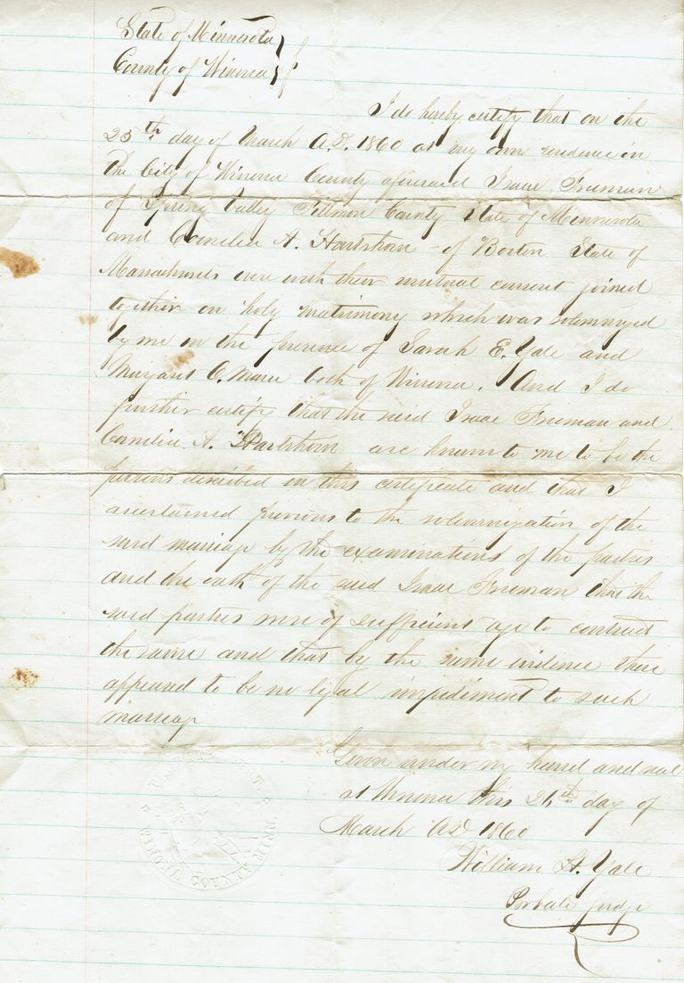          Hartshorn: Cornelia Hartshorn Marriage Certificate, 1860 picture number 1
   