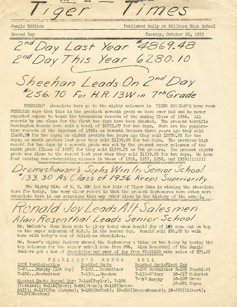          Millburn High School: Tiger Times Newspaper, 1953 picture number 1
   