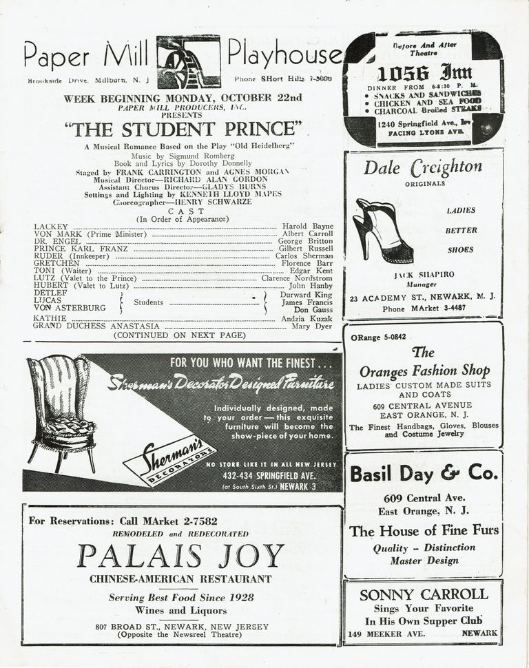          Paper Mill Playhouse Program: The Student Prince, 1945 picture number 1
   