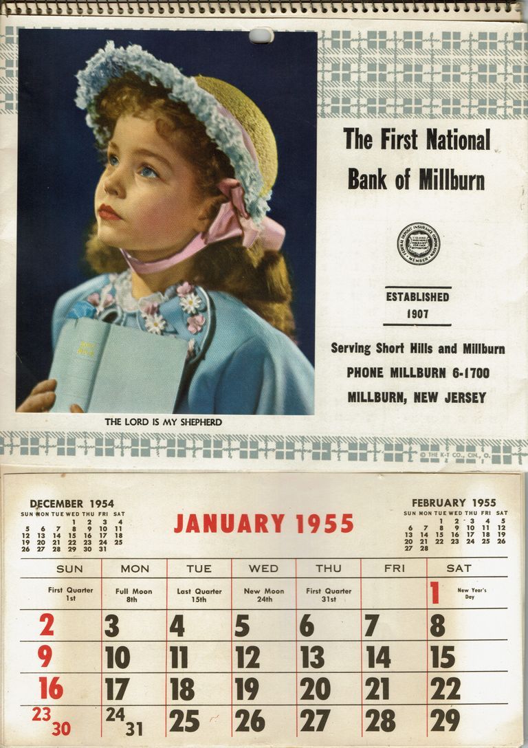          Bank: First National Bank of Millburn Calendar, 1955 picture number 1
   