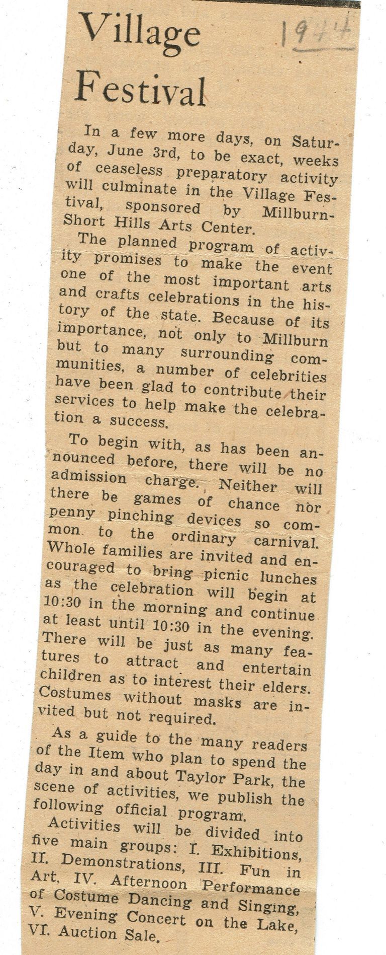          Millburn Art Center: Village Festival Articles in The Item, 1944 picture number 1
   