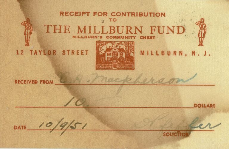          Neighborhood House: Receipt for Contribution to Millburn Fund, 1951 picture number 1
   