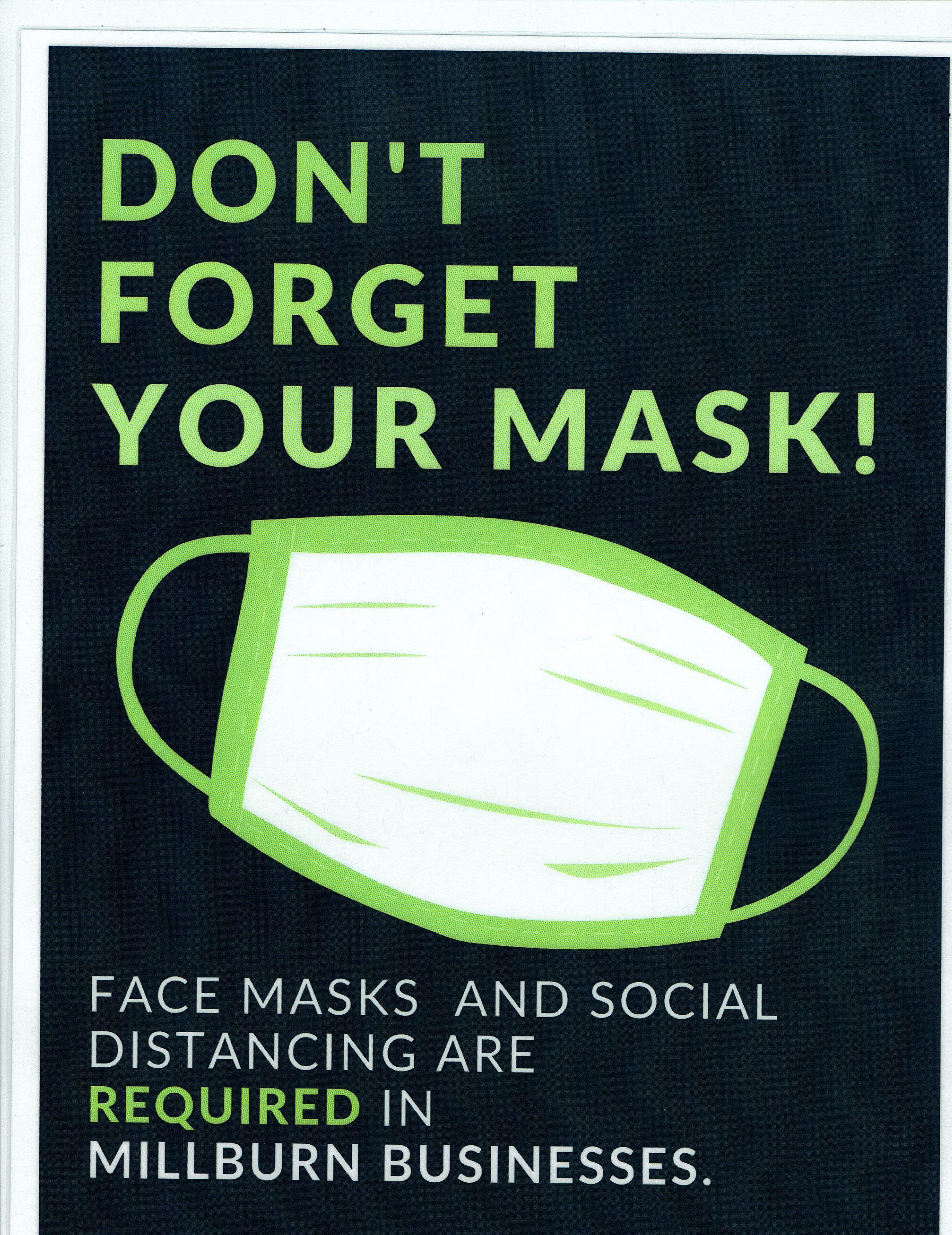 Millburn Town Hall Mask Mandate: 8 1/2 x 11" Laminated Sign