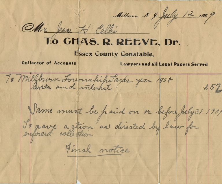          Ellis: Jesse H. Ellis Tax Receipts, 1909 picture number 1
   