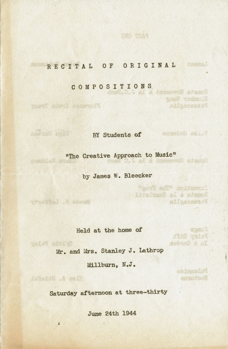          Millburn Art Center: Recital of Original Compositions Program, 1944 picture number 1
   