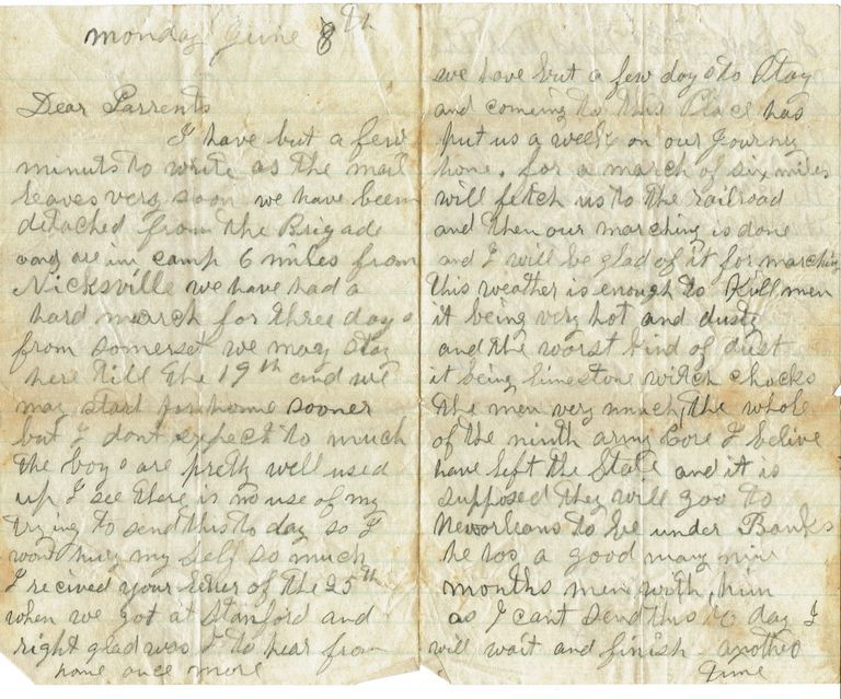          Parsil: Samuel B. Parsil Civil War Letter, June 8 (1863) picture number 1
   
