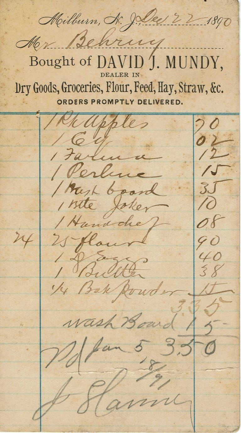          Mundy: Receipt from David J. Mundy's Store, Dated December 1890 picture number 1
   