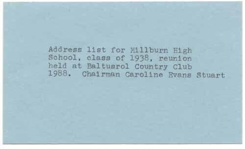          Millburn High School 1938 50th reunion addresses picture number 1
   