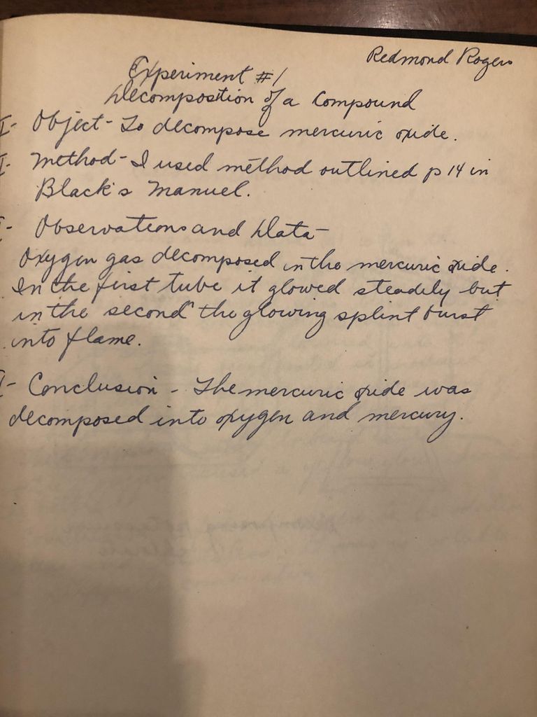          Rogers: Millburn High School Chemistry Lab Notebook, c. 1937 picture number 1
   