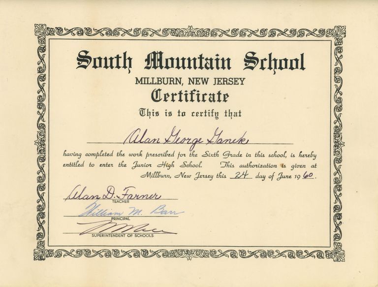          Ganek: South Mountain School 6th grade graduation certificate, 1960 picture number 1
   
