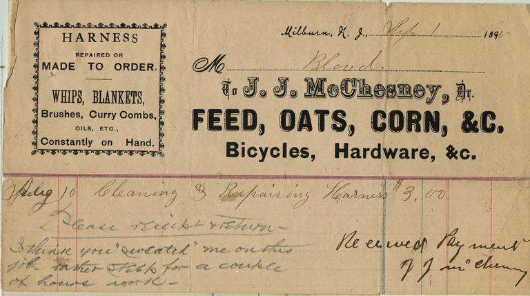          Blood Estate: J.J. McChesney Receipt, September 1895 and letter picture number 1
   