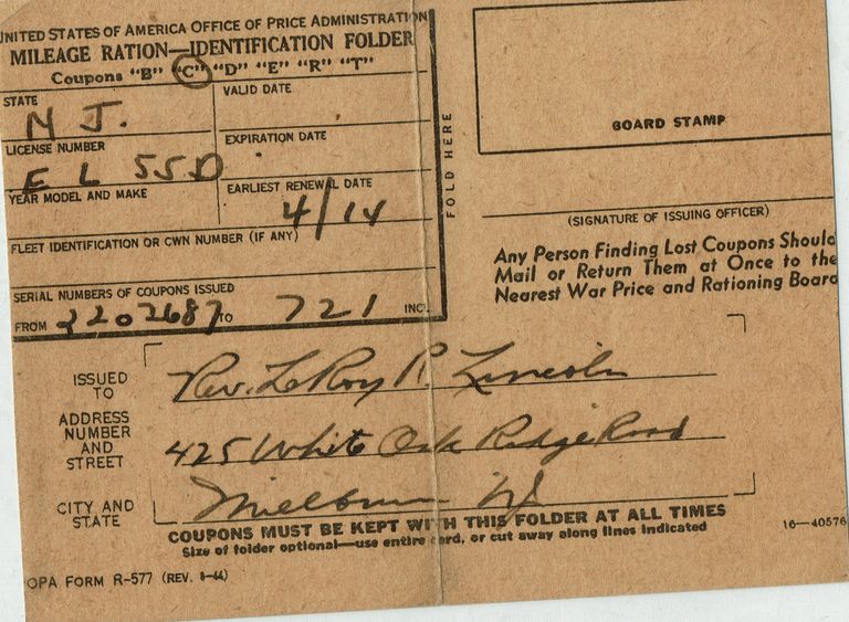          Lincoln: Rev. LeRoy R. Lincoln Mile Ration Card picture number 1
   