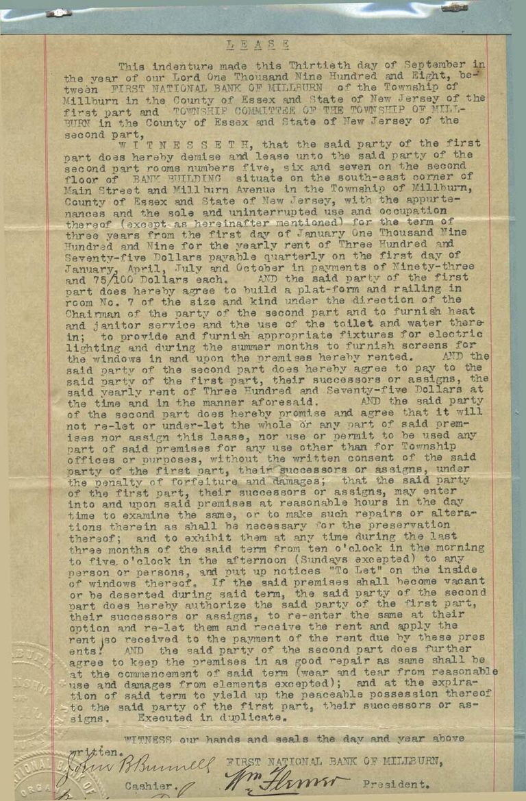          First National Bank of Millburn Lease with the Township of Millburn picture number 1
   