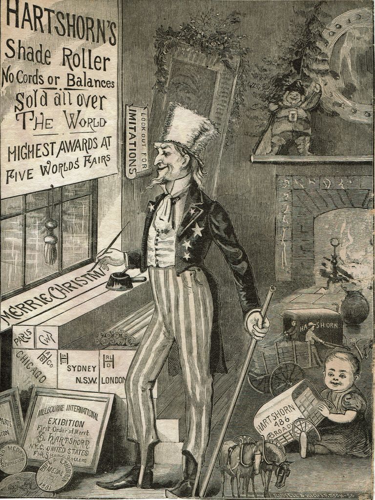          Hartshorn: Roller Shade Advertisement with Uncle Sam & Christmas picture number 1
   