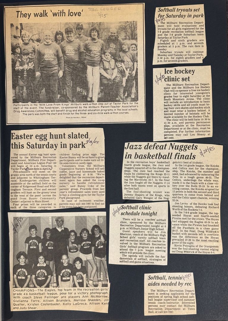          First page of the scrapbook with clippings from 1985
   