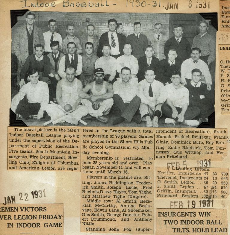          Baseball League: Millburn Recreation Department Men's Indoor Baseball League, 1930-1931 picture number 1
   
