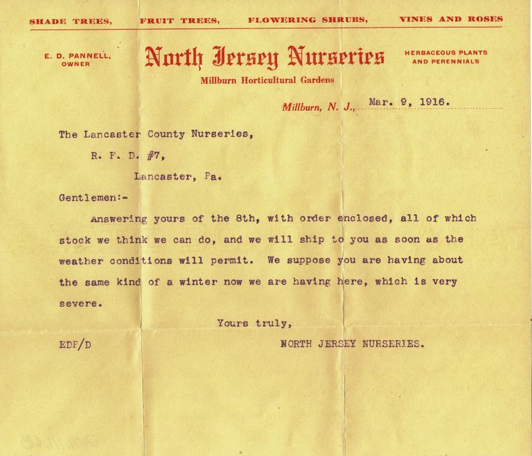          North Jersey Nurseries Letter, March 9, 1916 picture number 1
   