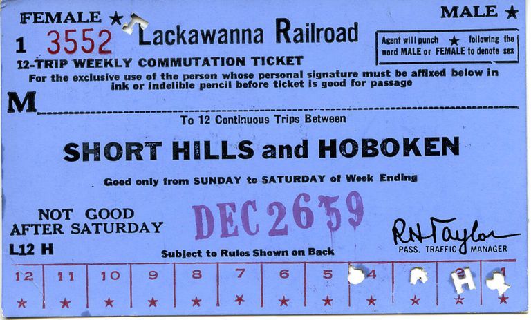          Short Hills/Hoboken Train Ticket 1959
   