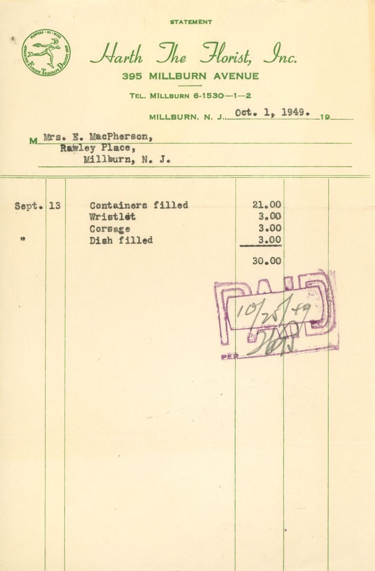          Harth Florist: Harth The Florist Receipts, 1949-1950 picture number 1
   