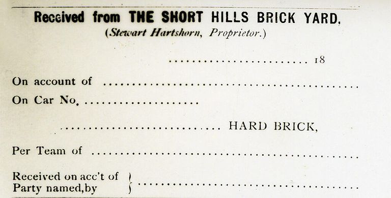          Short Hills Brick Yard Receipt; Stewart Hartshorn Proprietor
   