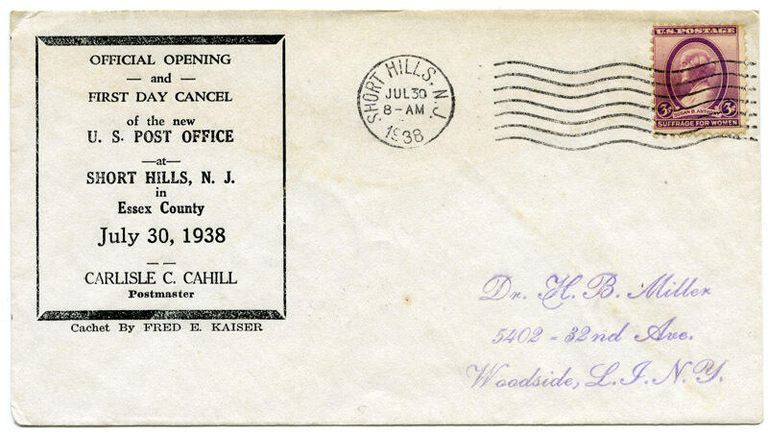          Short Hills Post Office Dedication Commemorative Envelope, July 30, 1938 picture number 1
   