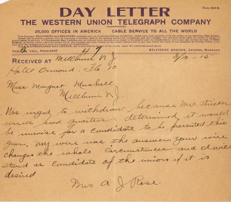          Millburn Women's Political Union: Margaret Marshall and Cornelia Rose Letters, 1915 picture number 1
   