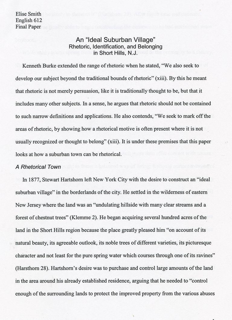         Hartshorn: Elise Smith's Graduate English Paper on Short Hills NJ picture number 1
   