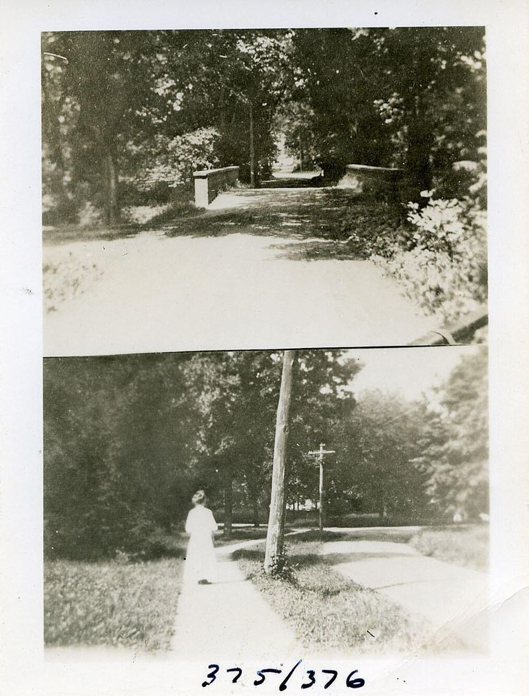          Woman Walking on a path & bridge over a stream. From 1906 photo album; Image IDs 375 & 376
   