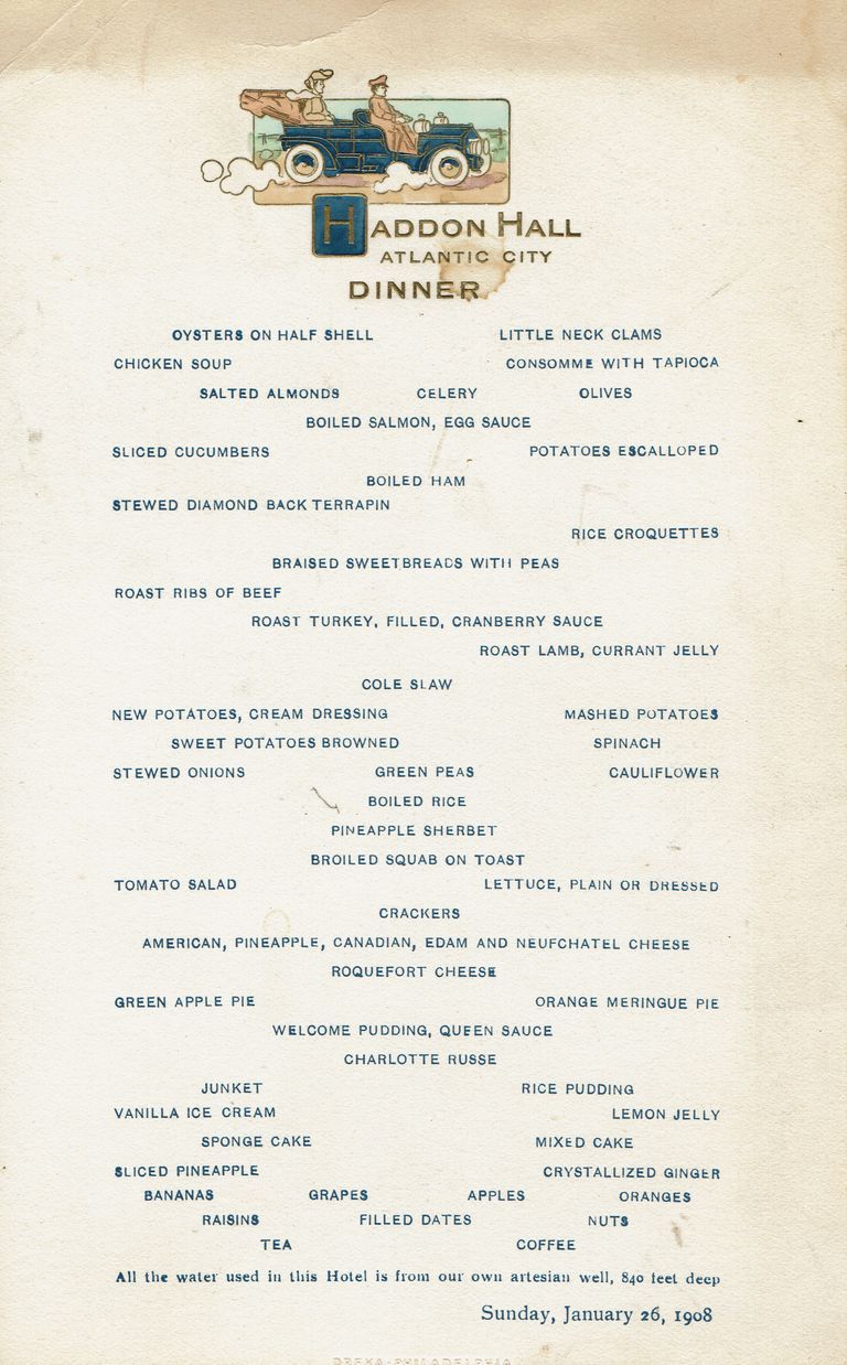          Kellogg: Haddon Hall Atlantic City Menus, 1908 picture number 1
   