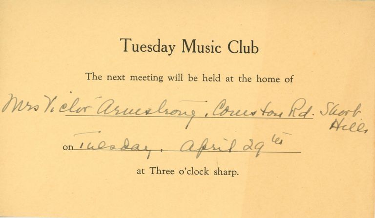          Music Club: Tuesday Music Club Invitation, 1941 picture number 1
   