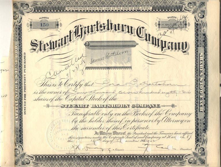          Hartshorn: Stewart Hartshorn Company Stock Bond Issued to Cora Hartshorn, 1948 picture number 1
   