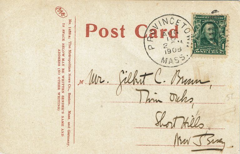          Brown: Postcard addressed to Mr. Gilbert C. Brown, Twin Oakes, 1908 picture number 1
   