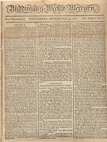          Ruddiman's Weekly Mercury -- 1780 Scottish newspaper picture number 1
   