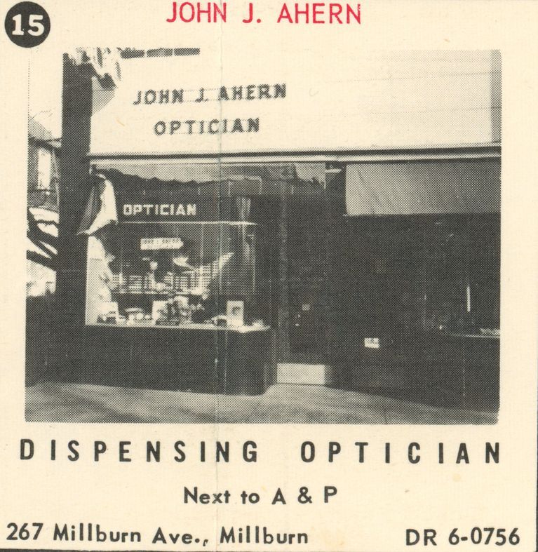          Ahern Optician: John J. Ahern Optician, 267 Millburn Avenue, 1955 picture number 1
   