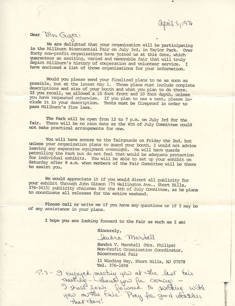          Bicentennial: Millburn Woman's Club Participation Letter, 1976 picture number 1
   