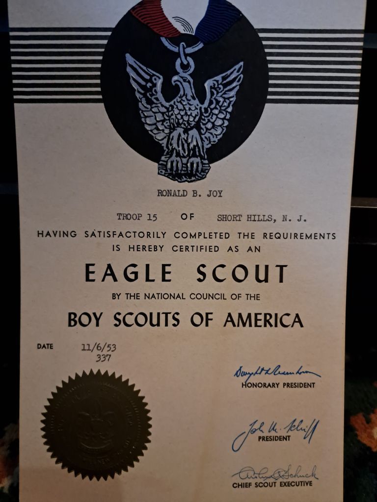          Joy:Ronald Joy Eagle Scout Certificate, 1953 picture number 1
   