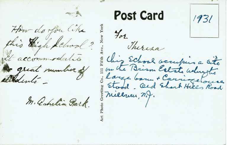          Brison: Millburn High School as Brison Farm Site Postcard, 1931 picture number 1
   