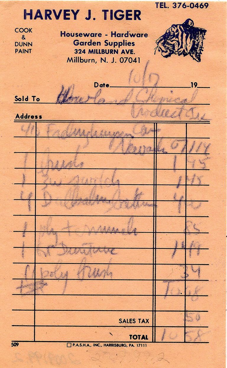          Harvey Tiger: Receipt from Harvey J. Tiger Hardware Store picture number 1
   