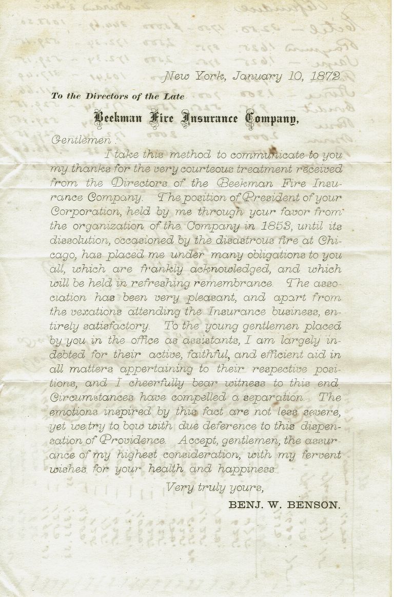          Brison: Benjamin Whitney Benson Resignation from Beekman Fire Insurance Company, 1872 picture number 1
   