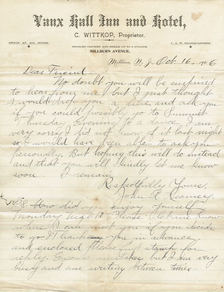          Flanagan: John Kearney letter on Vauxhall Inn Stationery, 1906 picture number 1
   