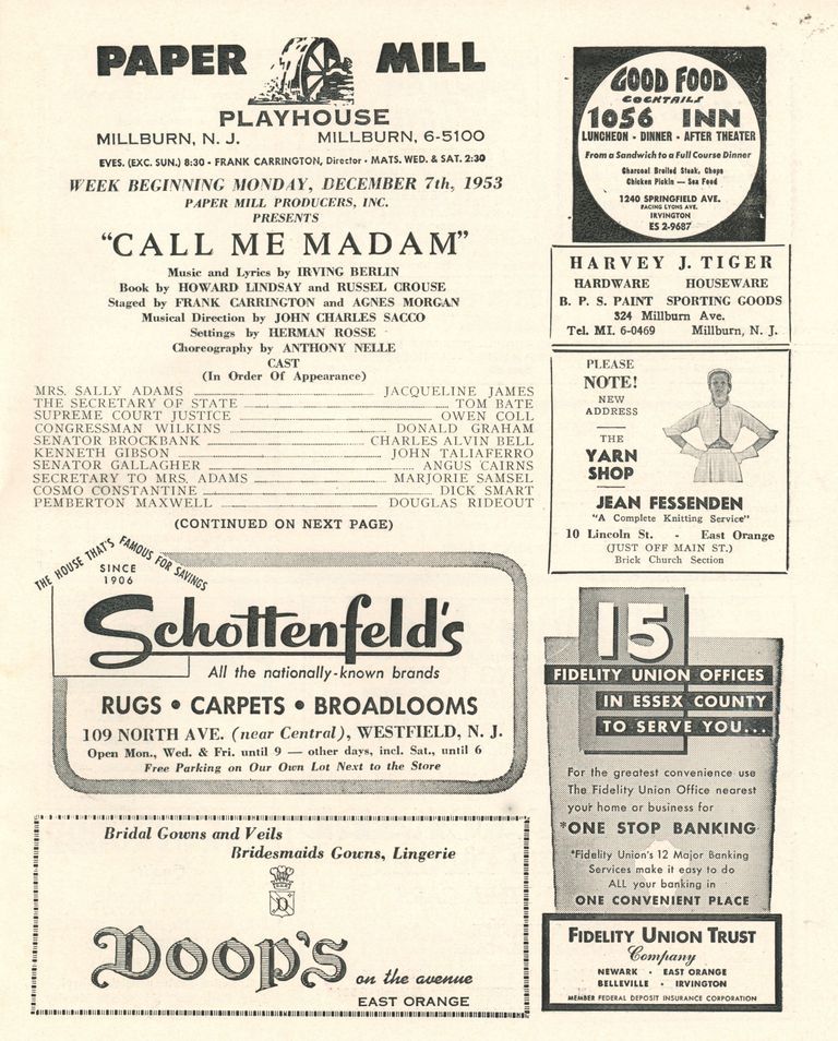          Paper Mill Playhouse Program: Call Me Madam, 1953 picture number 1
   