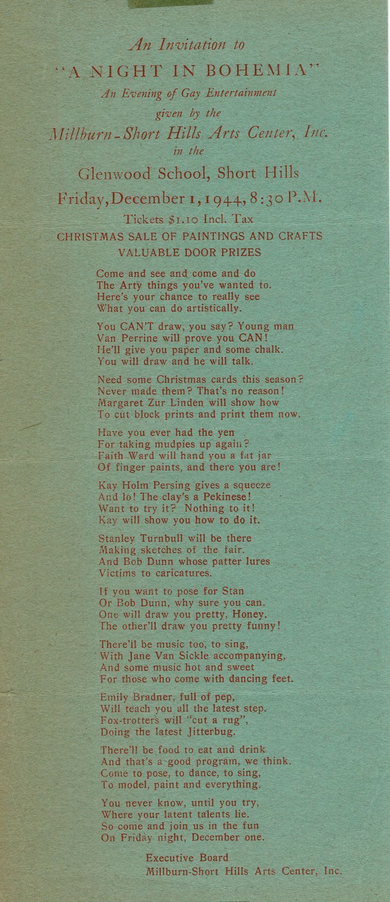          Millburn Art Center: Night in Bohemia Invitation, 1944 picture number 1
   