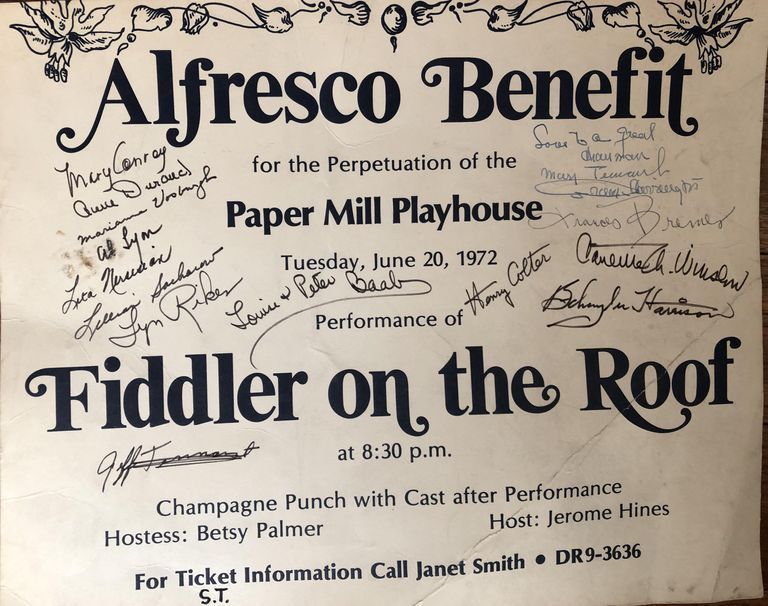         Paper Mill Playhouse: Autographed Poster for 1972 Paper Mill Playhouse Benefit Performance of Fiddler on the Roof picture number 1
   