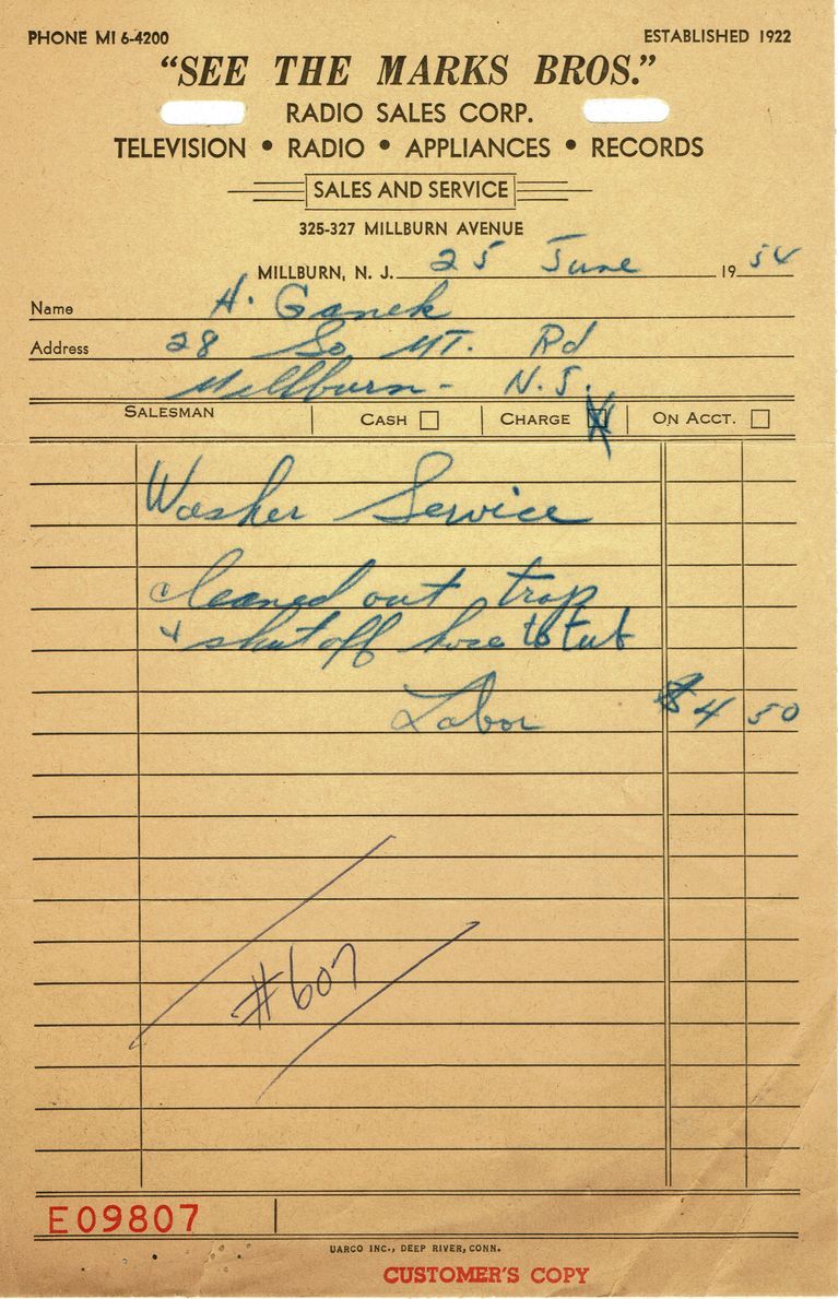          Marks: Marks Radio Sales Corp. Receipt, 1954 picture number 1
   