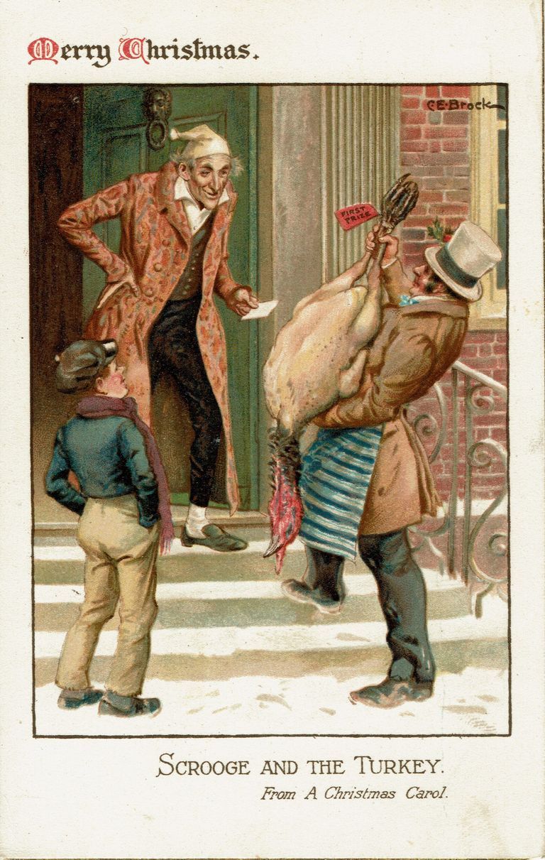          Postcard: Scrooge and the Turkey, 1915 picture number 1
   