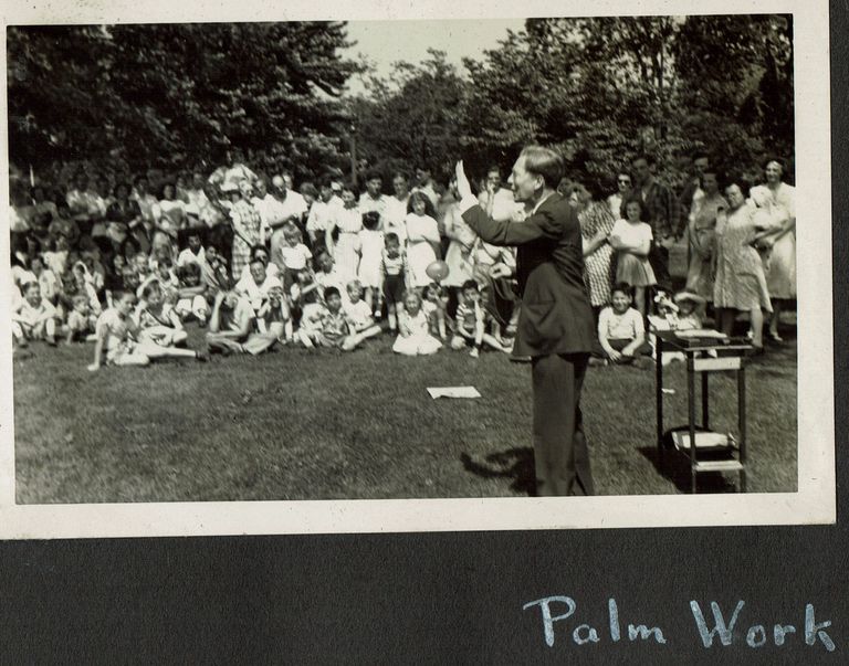          Millburn Art Center 1946 Scrapbook: Magician Leslie Guest Performing at the Village Festival in Taylor Park, 1946 picture number 1
   