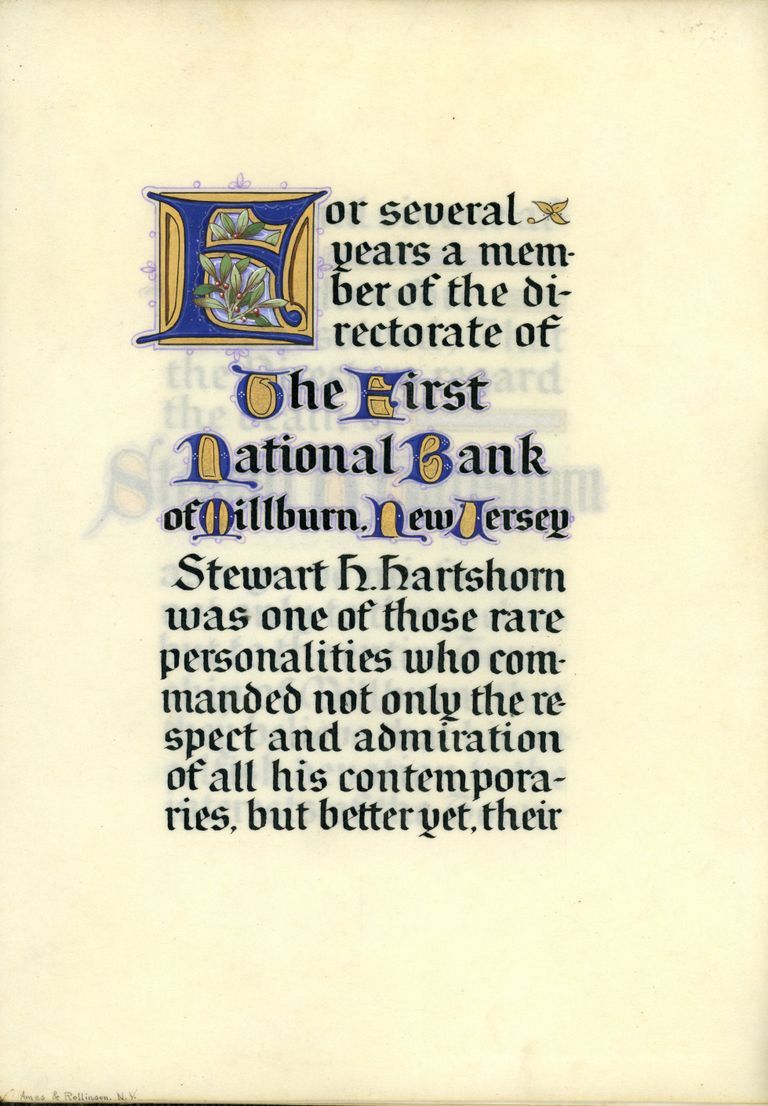          Hartshorn: First National Bank Resolution Honoring Stewart Henry Hartshorn, 1930 picture number 1
   